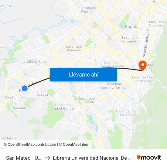 San Mateo - Unisur to Libreria Universidad Nacional De Colombia map