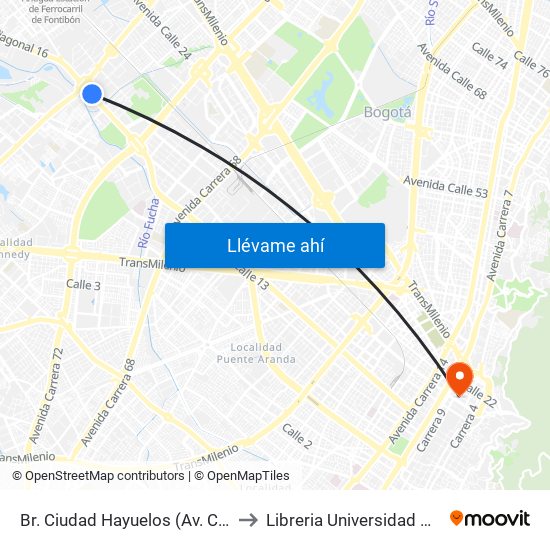 Br. Ciudad Hayuelos (Av. Centenario - Av. C. De Cali) to Libreria Universidad Nacional De Colombia map