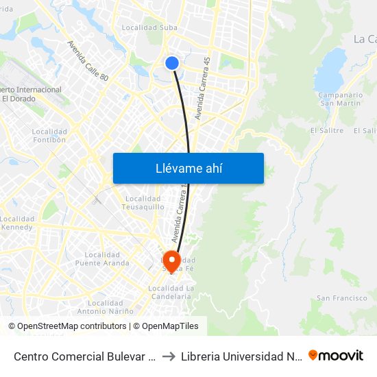 Centro Comercial Bulevar Niza (Ac 127 - Av. Suba) to Libreria Universidad Nacional De Colombia map