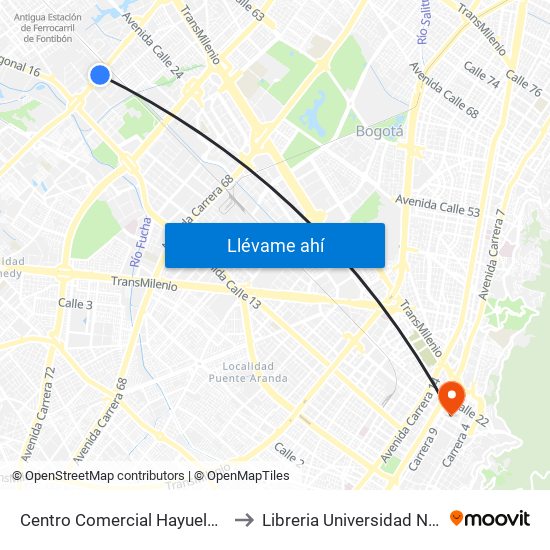 Centro Comercial Hayuelos (Av. C. De Cali - Cl 20) to Libreria Universidad Nacional De Colombia map