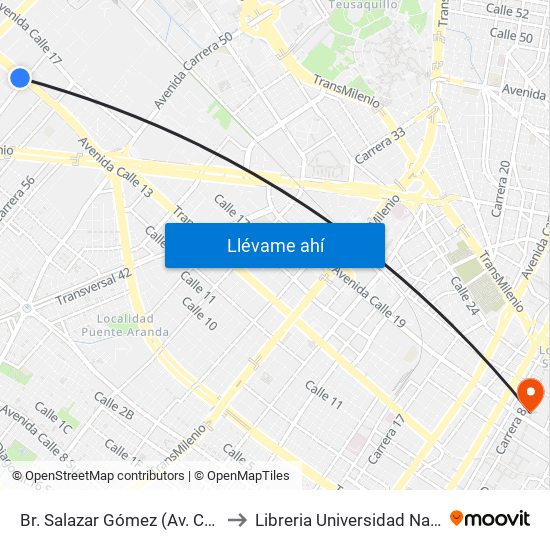 Br. Salazar Gómez (Av. Centenario - Kr 65) (A) to Libreria Universidad Nacional De Colombia map