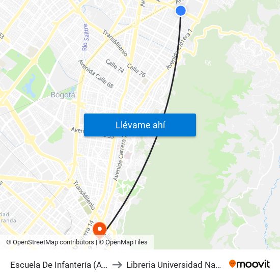 Escuela De Infantería (Ac 100 - Kr 11a) (B) to Libreria Universidad Nacional De Colombia map