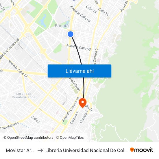 Movistar Arena to Libreria Universidad Nacional De Colombia map