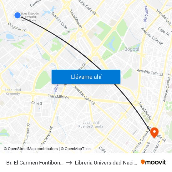 Br. El Carmen Fontibón (Cl 17 - Kr 100) to Libreria Universidad Nacional De Colombia map