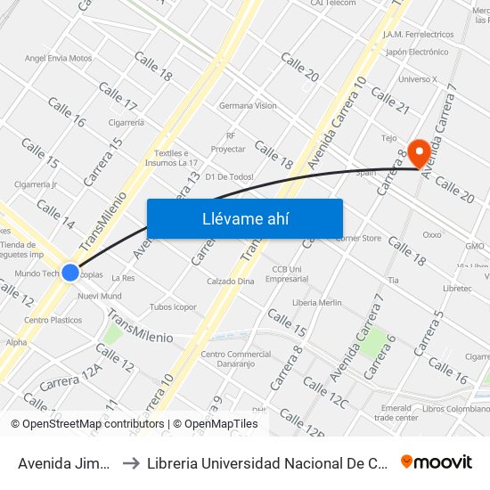 Avenida Jiménez to Libreria Universidad Nacional De Colombia map