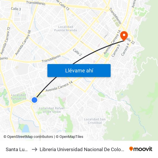 Santa Lucía to Libreria Universidad Nacional De Colombia map