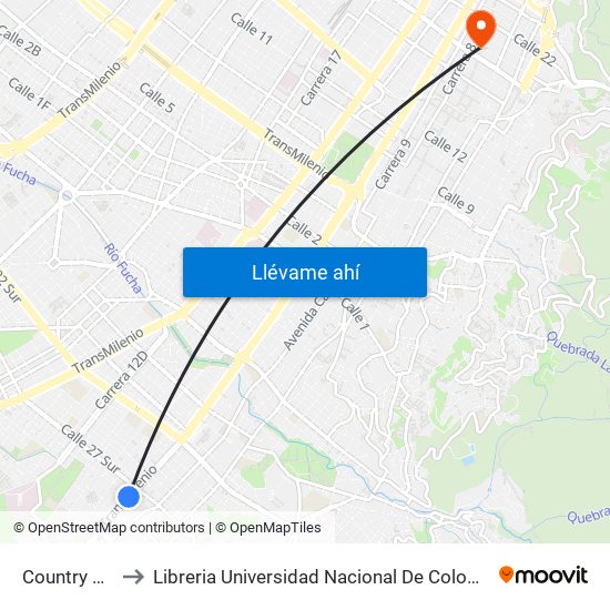Country Sur to Libreria Universidad Nacional De Colombia map