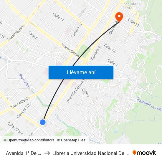 Avenida 1° De Mayo to Libreria Universidad Nacional De Colombia map