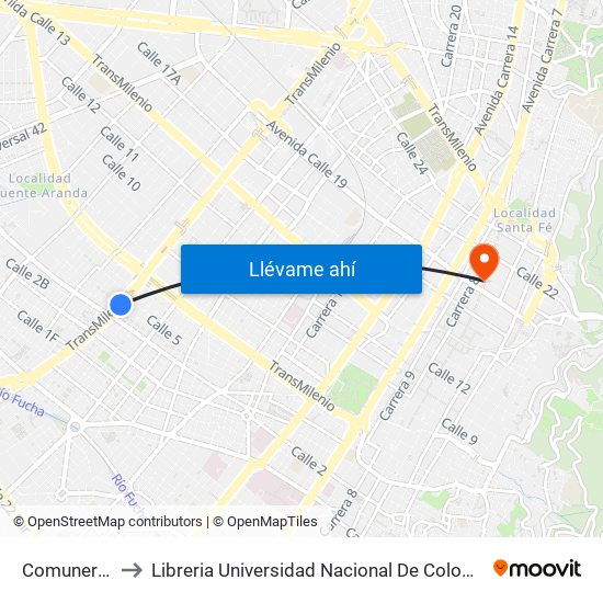 Comuneros to Libreria Universidad Nacional De Colombia map