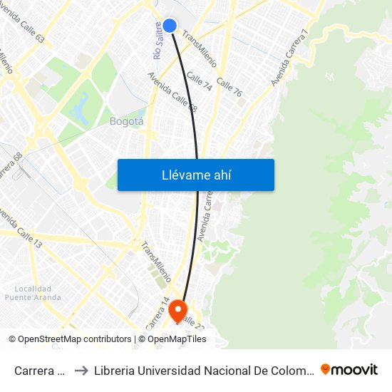 Carrera 47 to Libreria Universidad Nacional De Colombia map