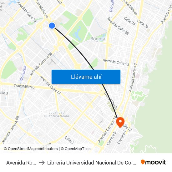 Avenida Rojas to Libreria Universidad Nacional De Colombia map
