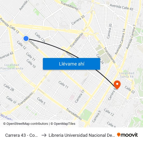 Carrera 43 - Comapan to Libreria Universidad Nacional De Colombia map