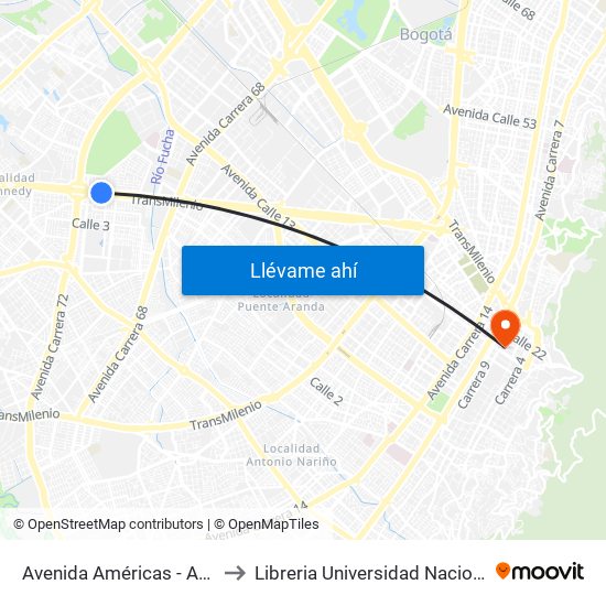 Avenida Américas - Avenida Boyacá to Libreria Universidad Nacional De Colombia map