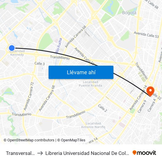 Transversal 86 to Libreria Universidad Nacional De Colombia map