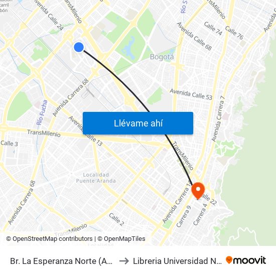 Br. La Esperanza Norte (Av. La Esperanza - Kr 69d) to Libreria Universidad Nacional De Colombia map