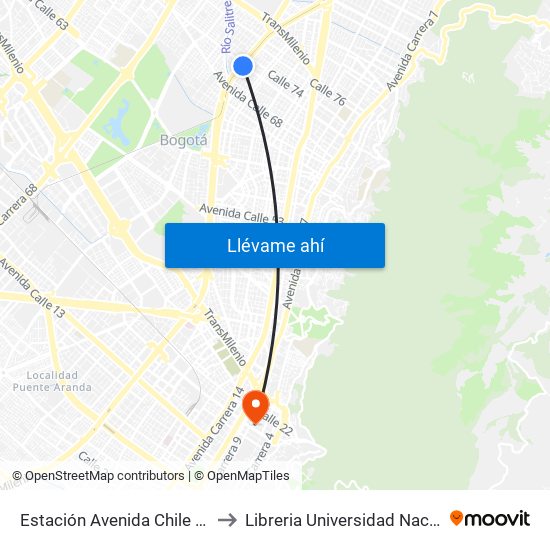 Estación Avenida Chile (Av. NQS - Cl 71c) to Libreria Universidad Nacional De Colombia map