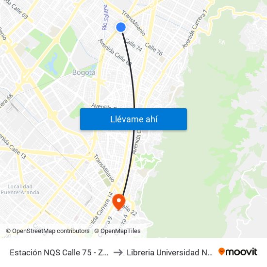 Estación NQS Calle 75 - Zona M (Av. NQS - Cl 75) to Libreria Universidad Nacional De Colombia map