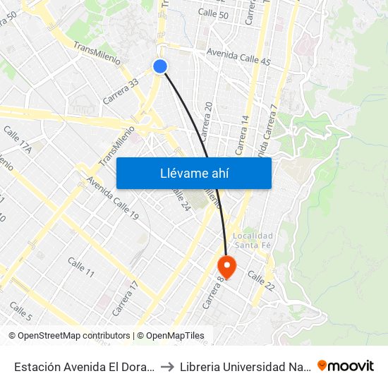 Estación Avenida El Dorado (Av. NQS - Cl 40a) to Libreria Universidad Nacional De Colombia map