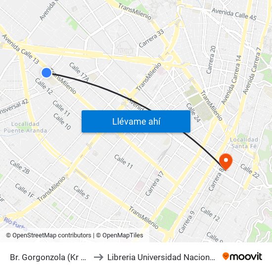 Br. Gorgonzola (Kr 43 - Cl 12b) to Libreria Universidad Nacional De Colombia map