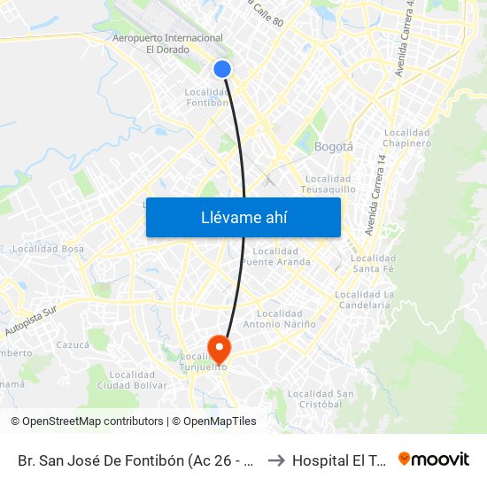 Br. San José De Fontibón (Ac 26 - Kr 96a) to Hospital El Tunal map