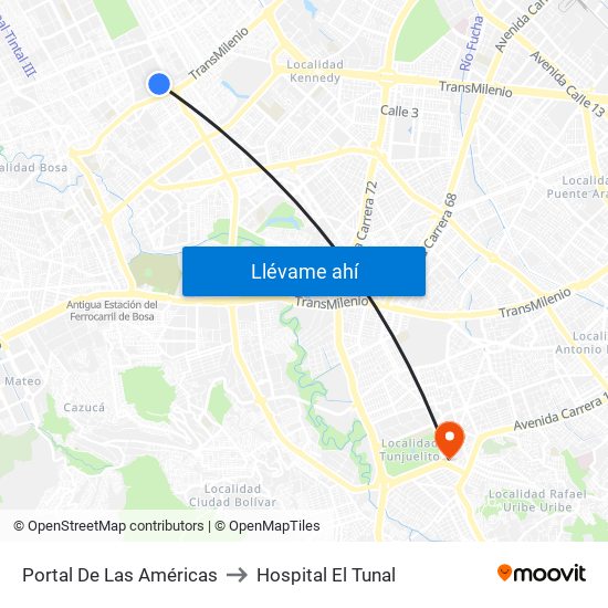 Portal De Las Américas to Hospital El Tunal map