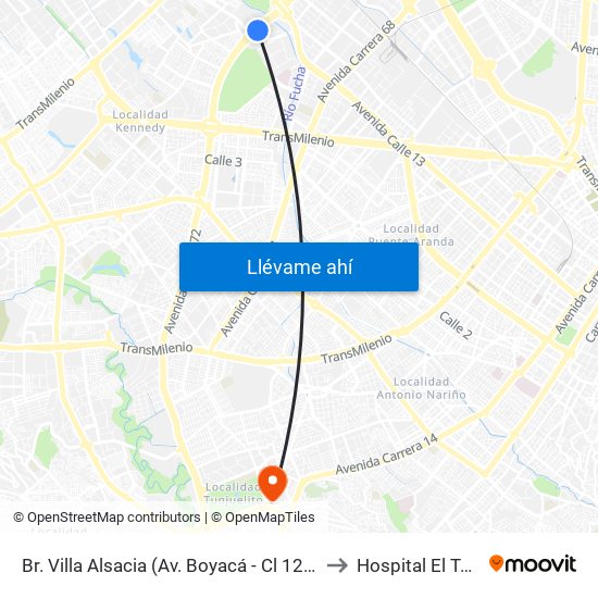 Br. Villa Alsacia (Av. Boyacá - Cl 12a) (A) to Hospital El Tunal map