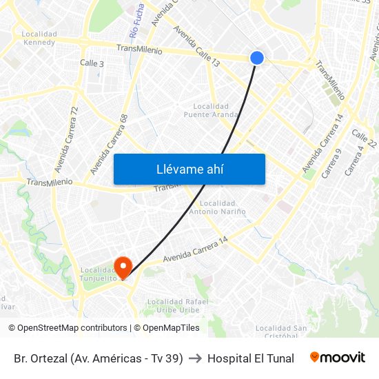 Br. Ortezal (Av. Américas - Tv 39) to Hospital El Tunal map