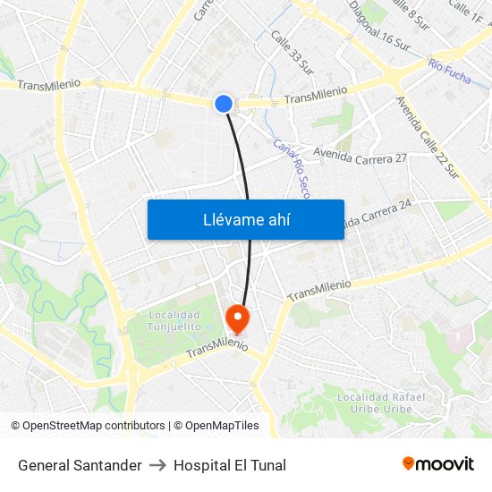 General Santander to Hospital El Tunal map