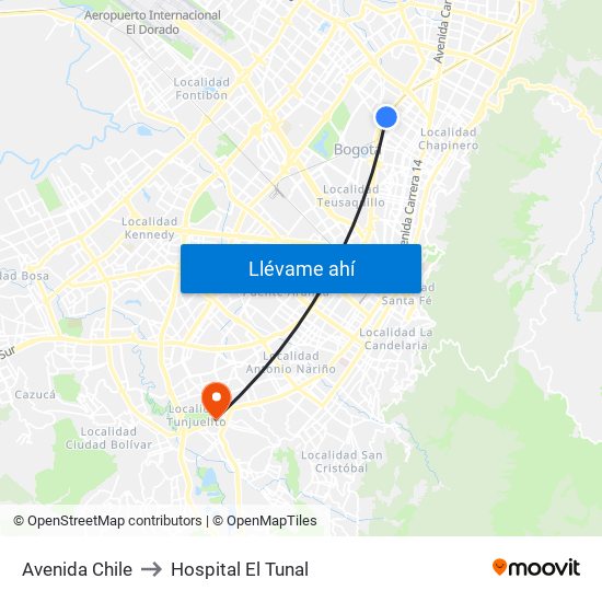 Avenida Chile to Hospital El Tunal map