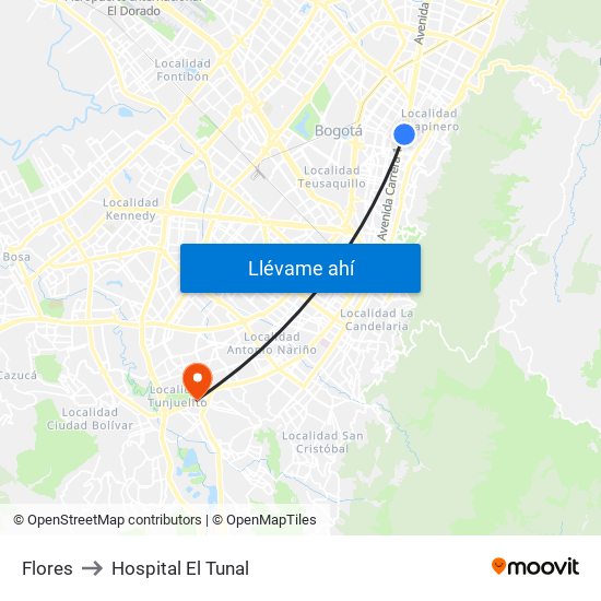 Flores to Hospital El Tunal map