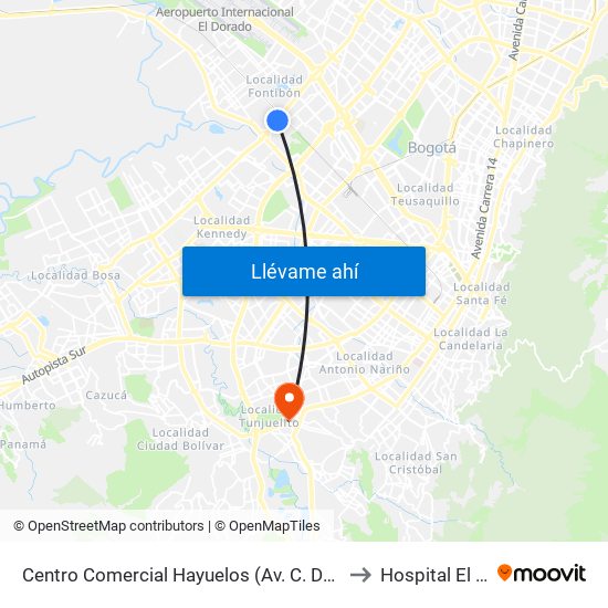 Centro Comercial Hayuelos (Av. C. De Cali - Cl 20) to Hospital El Tunal map