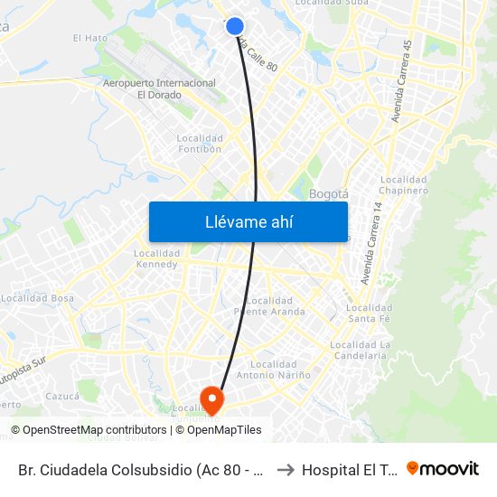 Br. Ciudadela Colsubsidio (Ac 80 - Kr 112a) to Hospital El Tunal map