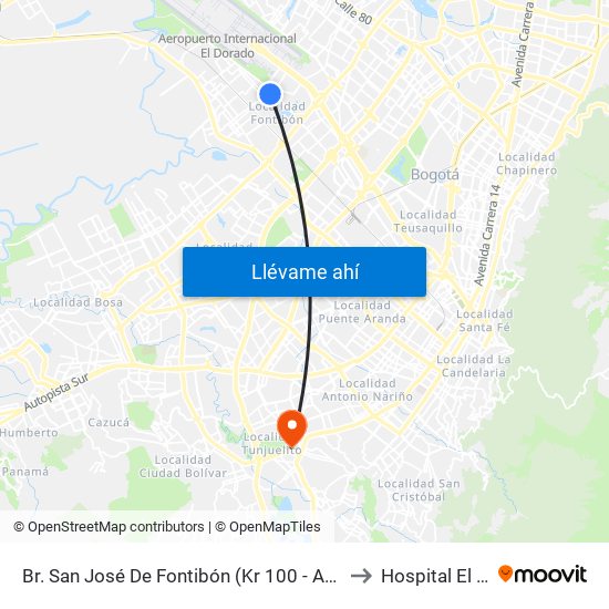 Br. San José De Fontibón (Kr 100 - Av. Esperanza) to Hospital El Tunal map