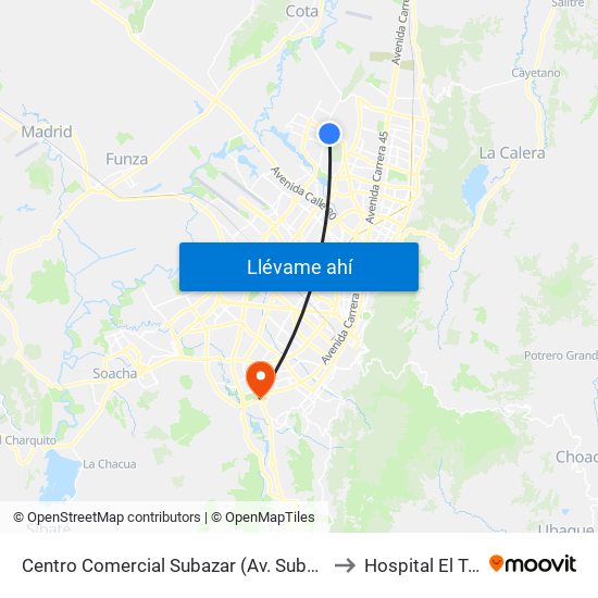 Centro Comercial Subazar (Av. Suba - Kr 91) to Hospital El Tunal map