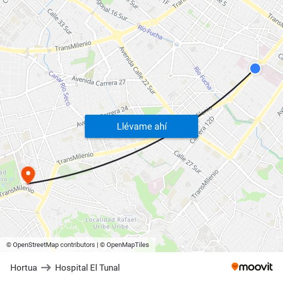Hortua to Hospital El Tunal map