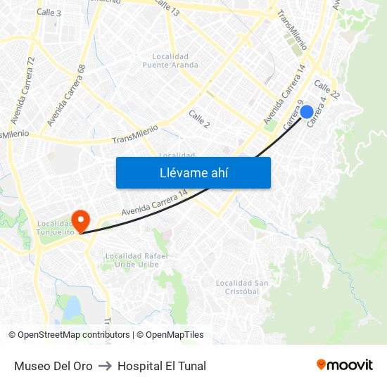 Museo Del Oro to Hospital El Tunal map