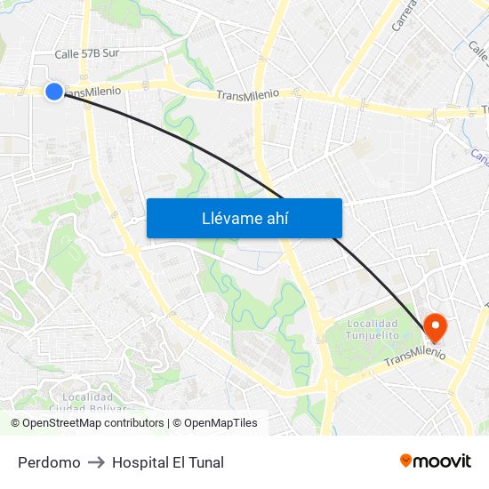 Perdomo to Hospital El Tunal map