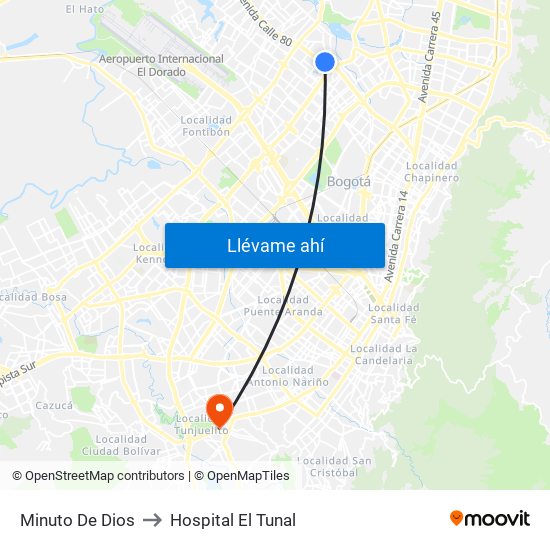 Minuto De Dios to Hospital El Tunal map