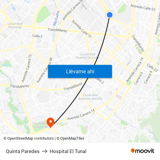 Quinta Paredes to Hospital El Tunal map