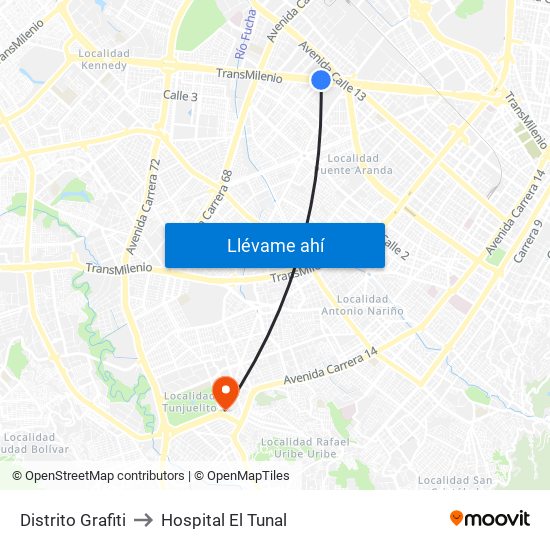 Distrito Grafiti to Hospital El Tunal map