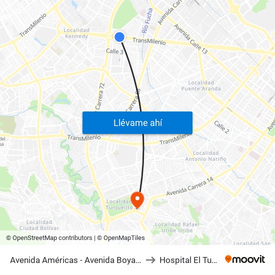 Avenida Américas - Avenida Boyacá to Hospital El Tunal map