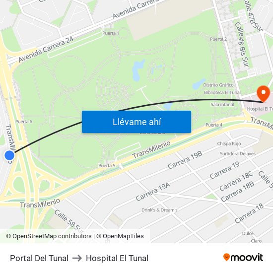 Portal Del Tunal to Hospital El Tunal map