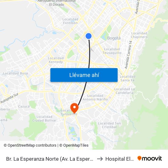 Br. La Esperanza Norte (Av. La Esperanza - Kr 69d) to Hospital El Tunal map