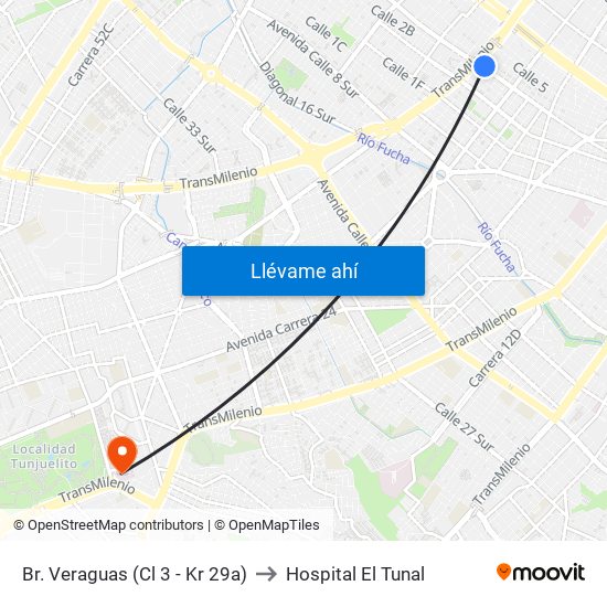 Br. Veraguas (Cl 3 - Kr 29a) to Hospital El Tunal map