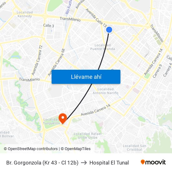 Br. Gorgonzola (Kr 43 - Cl 12b) to Hospital El Tunal map