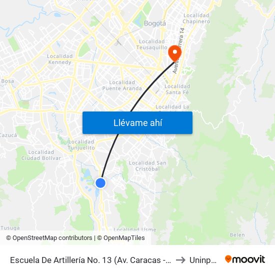 Escuela De Artillería No. 13 (Av. Caracas - Tv 5d) to Uninpahu map