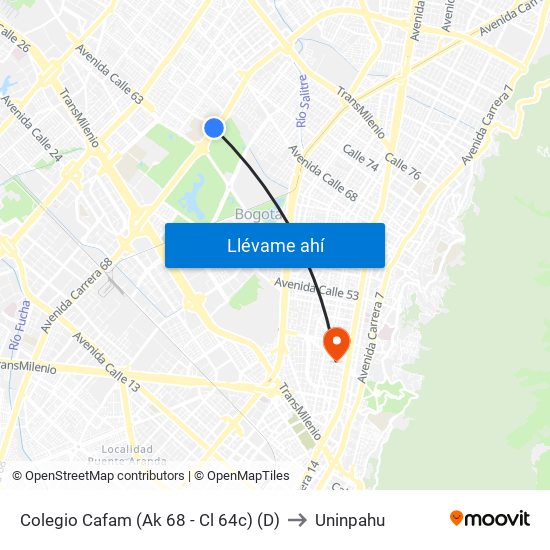 Colegio Cafam (Ak 68 - Cl 64c) (D) to Uninpahu map