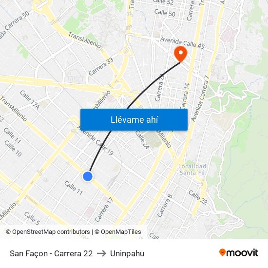 San Façon - Carrera 22 to Uninpahu map