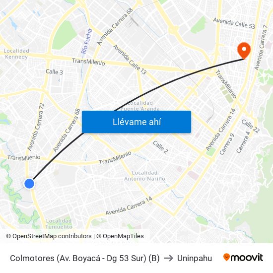 Colmotores (Av. Boyacá - Dg 53 Sur) (B) to Uninpahu map