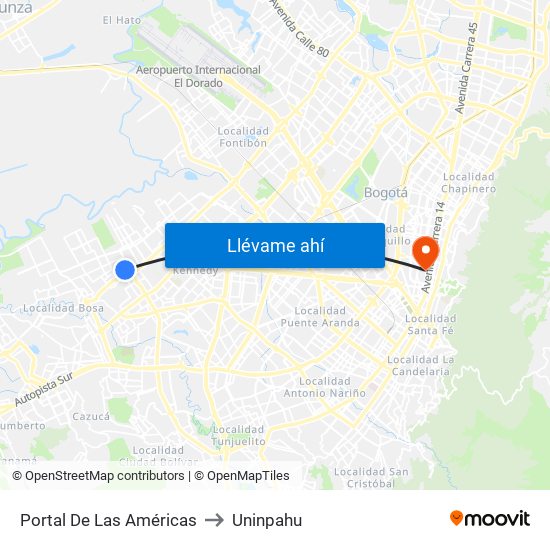 Portal De Las Américas to Uninpahu map